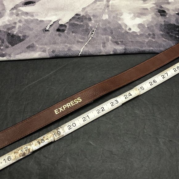 Express Womens Genuine Leather Chain Belt Medium Brown Animal Print Embossed - Picture 11 of 12